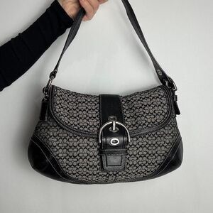 Coach Soho Y2K Vintage Black and Grey Signature Canvas and Leather Shoulder Bag
